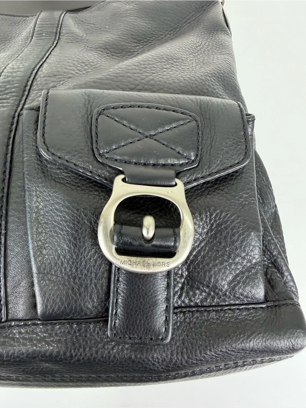 Michael Kors Black Pebbled Leather Slouch Hobo Shoulder Bag Y2K Cargo Pockets